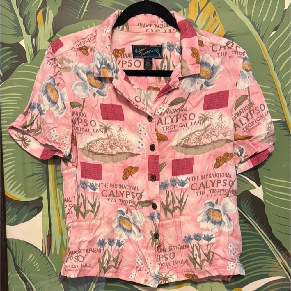 Pink Tiki Floral Tropical Button-Up Shirt